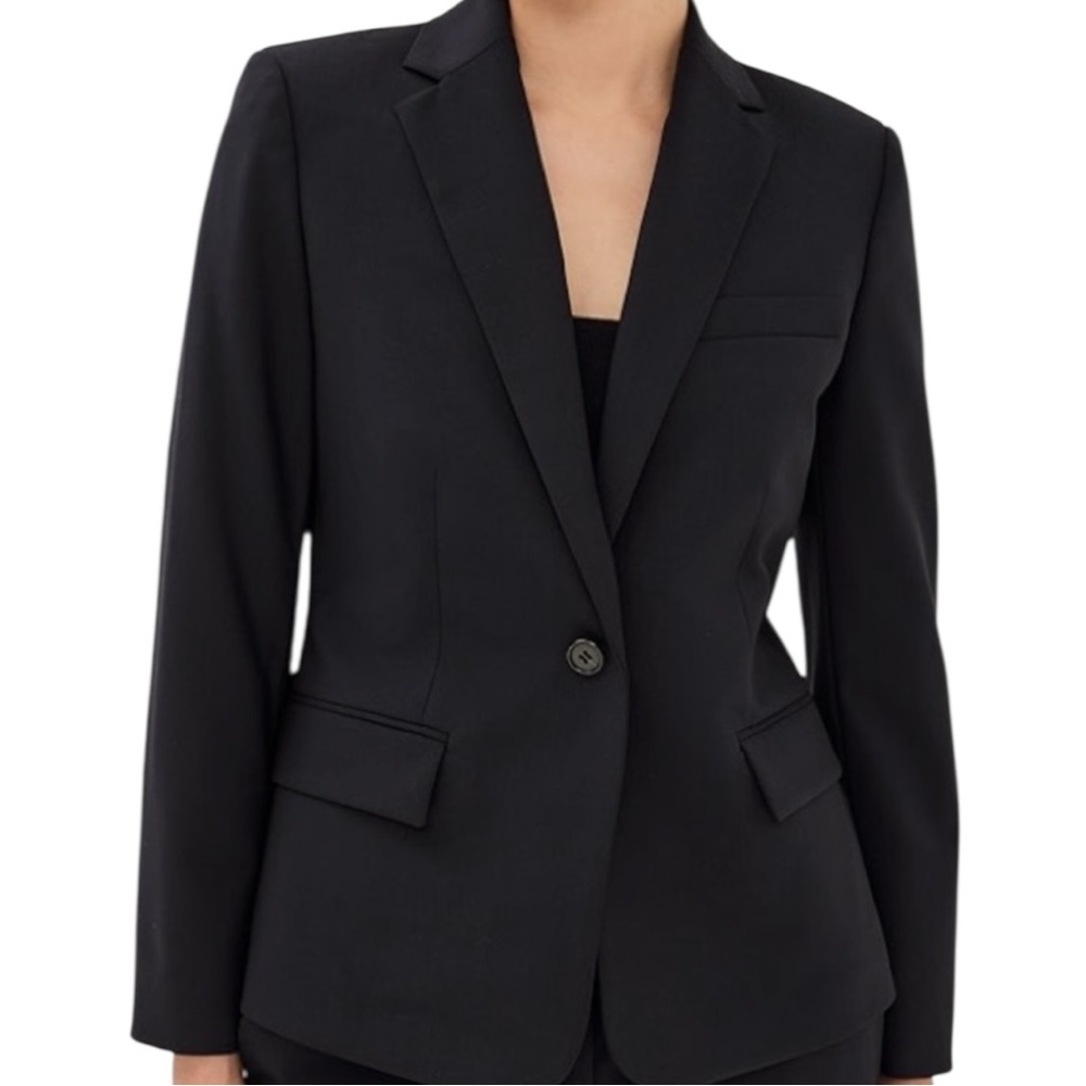 Theory Black Wool Blazer Single Button Tailored Career Jacket Size 2